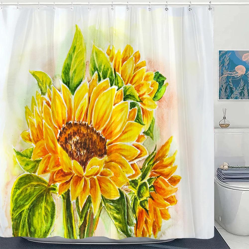 Small Fresh Floral Leaves Flowers Shower Curtain Bathroom Waterproof Polyester Multi-size 3D Print Curtains for Bathroom Shower
