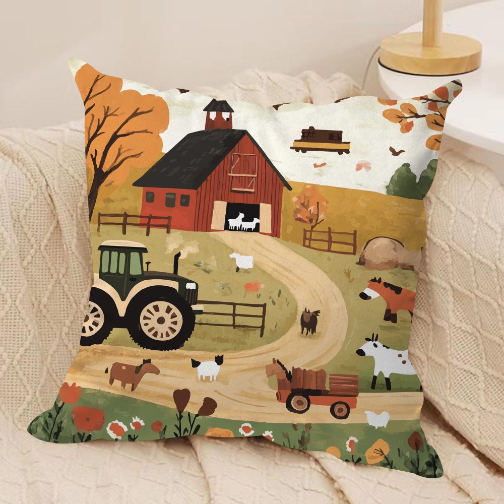 Colorful Farm Painting Cushion Cover Soft Plush Throw Pillow Cover DoubleSided Decorative Cushion Case Sofa Bedroom Home Decor