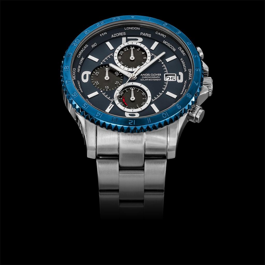 Mondo Solar Solar Chronograph Sapphire Glass Navy Dial NMOS44SNNV Silver [Angel Clover] Men's
