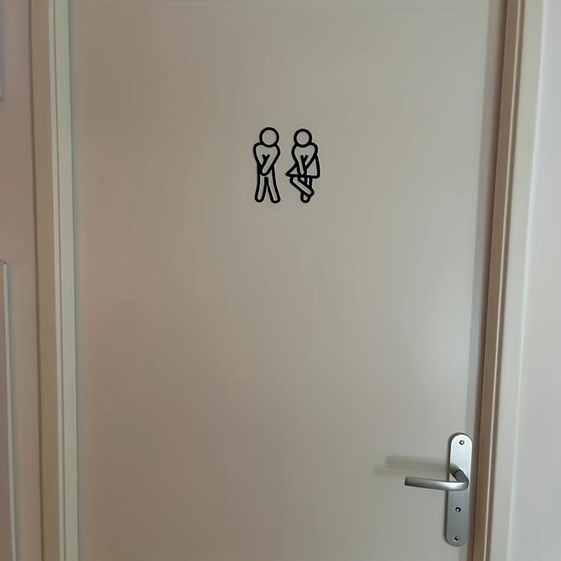 2 Pcs Funny Bathroom Signs For Men Women Creative 2D Flat Restroom Door Decor Restaurant Hotel Cafe Toilet Signage Wall Sticker