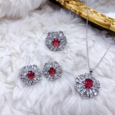 Exquisite Pigeon Blood Ruby Jewelry Set: Ring, Earrings, Necklace for Women's Versatile Fashion.