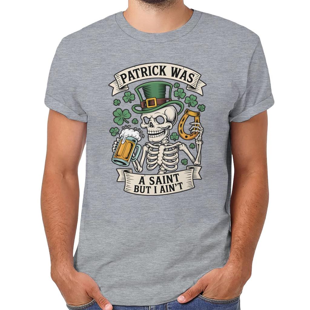 Unisexs St Patricks Day Shirt Patrick Was A Saint I Aint Print TShirt Irish Day Shirt Funny Skeleton Shamrock Leaves Graphic Tee