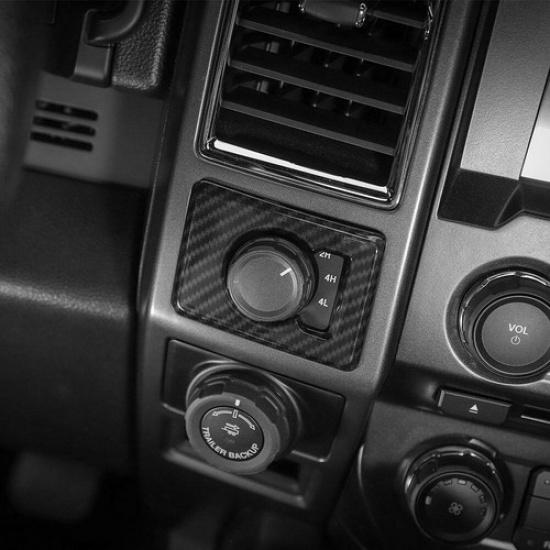 Power Outlet Panel & 4WD Switch Cover Trim For Ford F150 2015-  Carbon Fiber