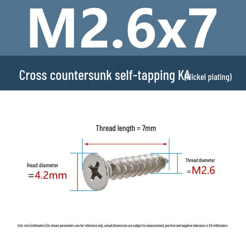 YiguYigu Nickel-Plated Phillips Flat Head Self-Tapping Screws M1-M5, Carbon Steel
