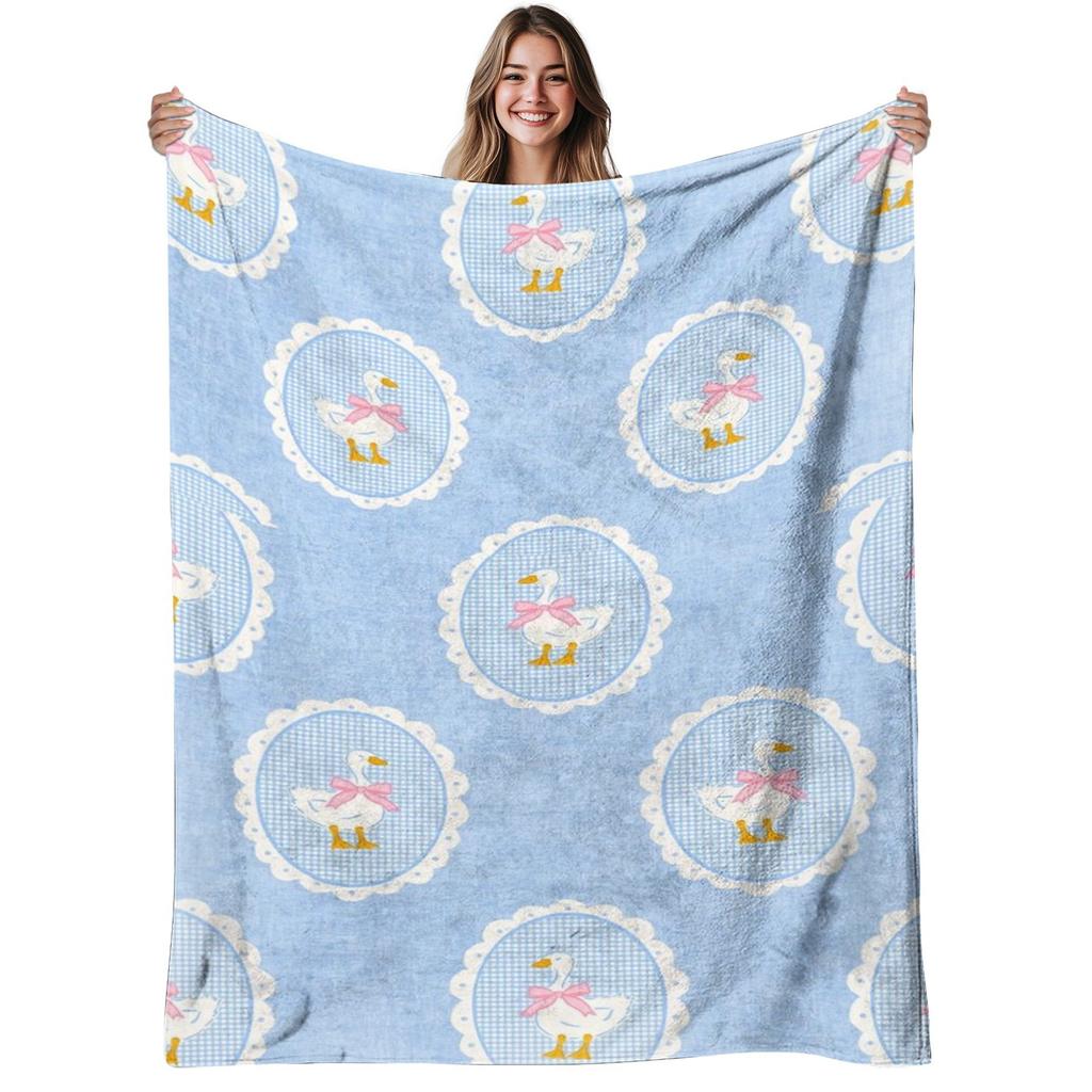 VIKAMA Gingham Blue Cottage Duck Fleece Blanket for Cream French Apartment Girly Nursery Decor,Couch Cover Birthday Present