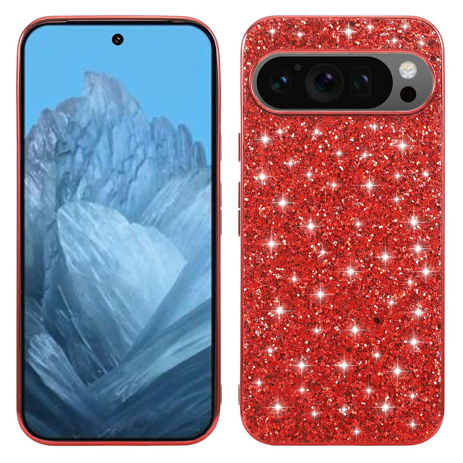 

For Google Pixel 10 Pro XL Case TPU+PC Sparkling Glitter Phone Back Cover Red