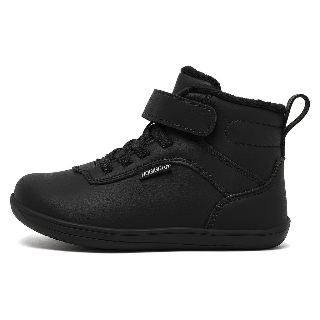 HOBIBEAR Kinder Winterschuhe Barfußschuhe Klein/Groß/Kind Breite Zehenbox Warm mit Kunstfell gefüttert Knöchel Klettverschluss Sneaker