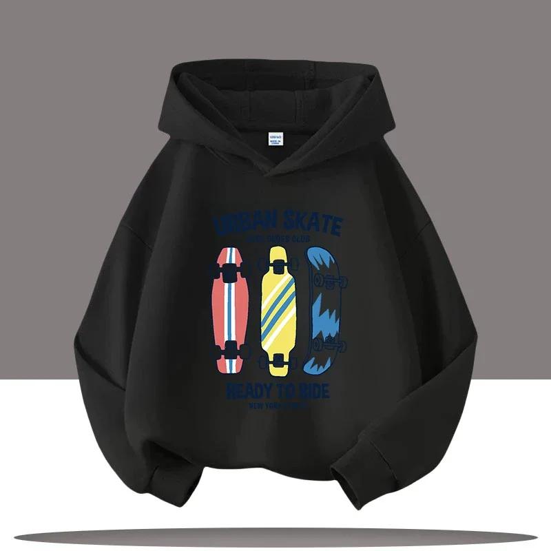 Autumn Winter Skateboard Cool Print 7-13Y Children's Hoodie Warm Girl Casual Top Kid Casual Clothes Boy Sportswear Sweatshirt