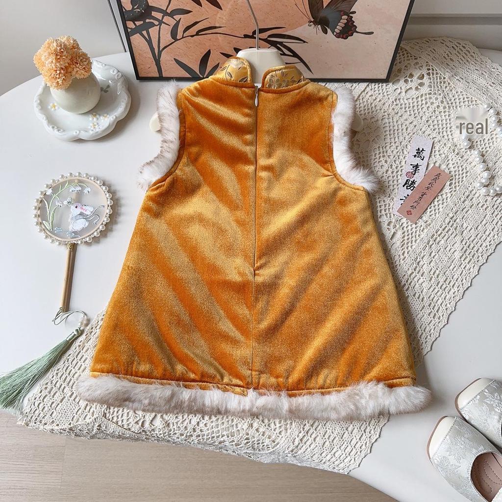 Girls' Chinese Style Sleeveless Qipao Winter Dress AWB023