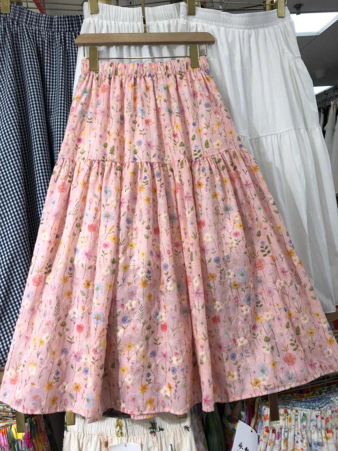 

Юбка-зонтик с цветочным принтом, нежный темперамент, весна 2020, новая свободная и тонкая повседневная универсальная юбка средней и длинной длины для женщин one size fits all розовый