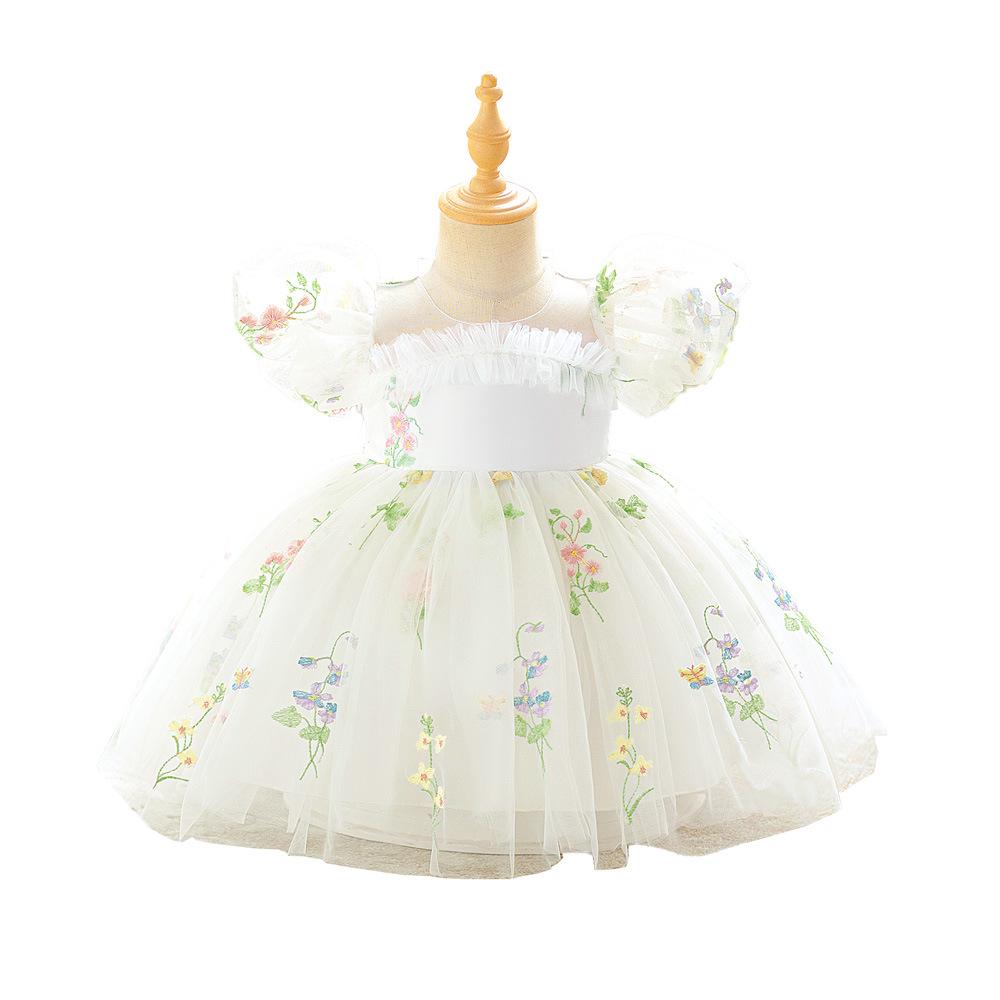 Girls Puff Sleeve Fairy Flower Princess Dress - Wedding & Formal Performance Wear