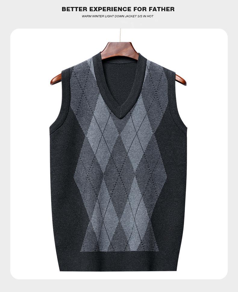 Men's Winter Sleeveless Plaid Knit Sweater Vest - Thick & Warm, Middle-aged Casual Style