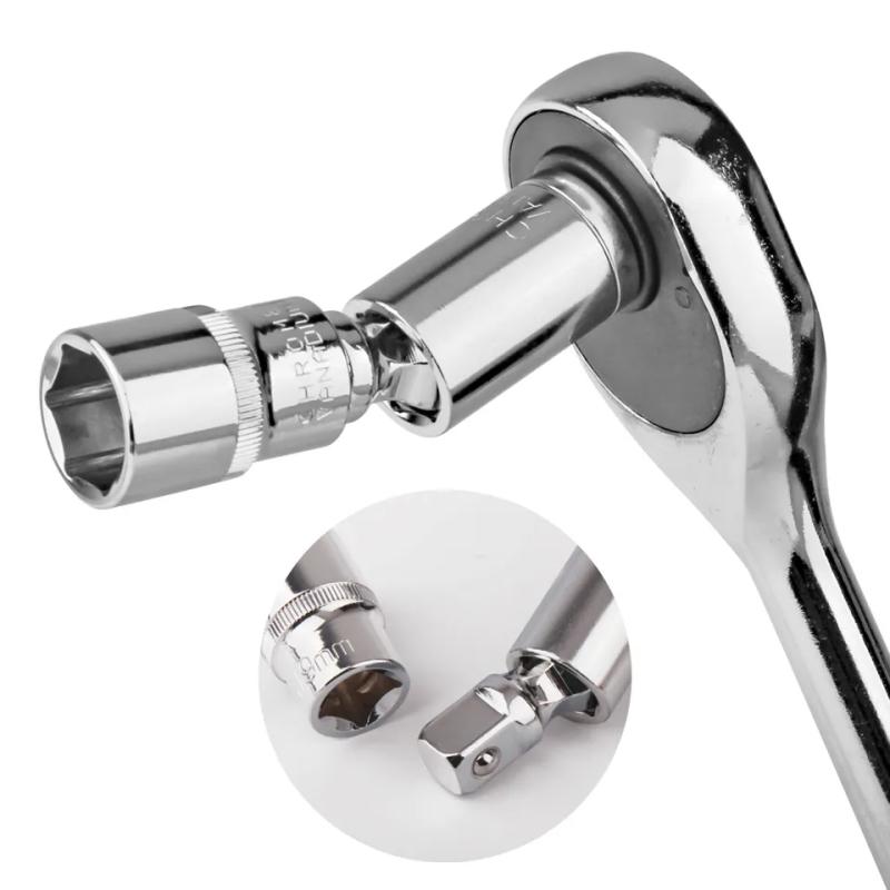 Sada univerzálního kloubu 1/4" 3/8" 1/2" Úhlová ráčna s otočnou hlavou o 360° Adaptér pro prodloužení tyče Adaptér Nářadí s ohýbatelným adaptérem