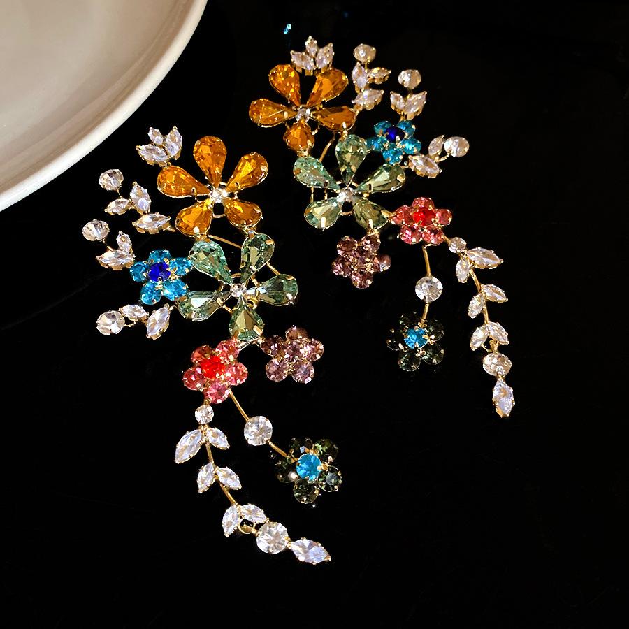 Crystal Hollow Flower Pendant Earrings Luxury Exquisite Ear Jewelry