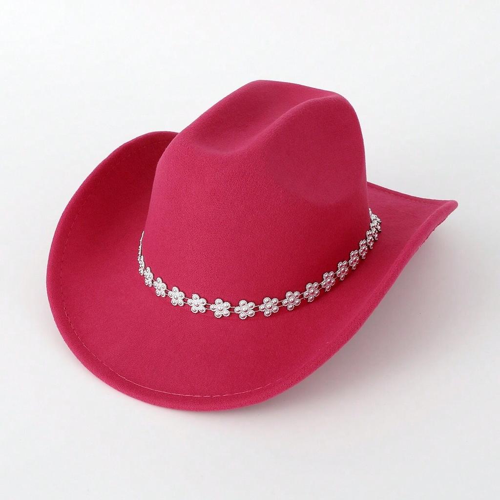 Ladies' gender-neutral top hat Western jazz hat curved wide brim accessories rhinestones flower decoration bridal wedding