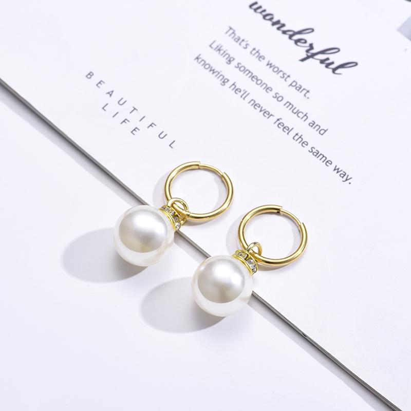 Trendy Stainless Steel Hoop Earrings For Women Big Pearl Round Gold Silver Color Earrings Wrap Rhinestone Crystal Jewelry Bijoux
