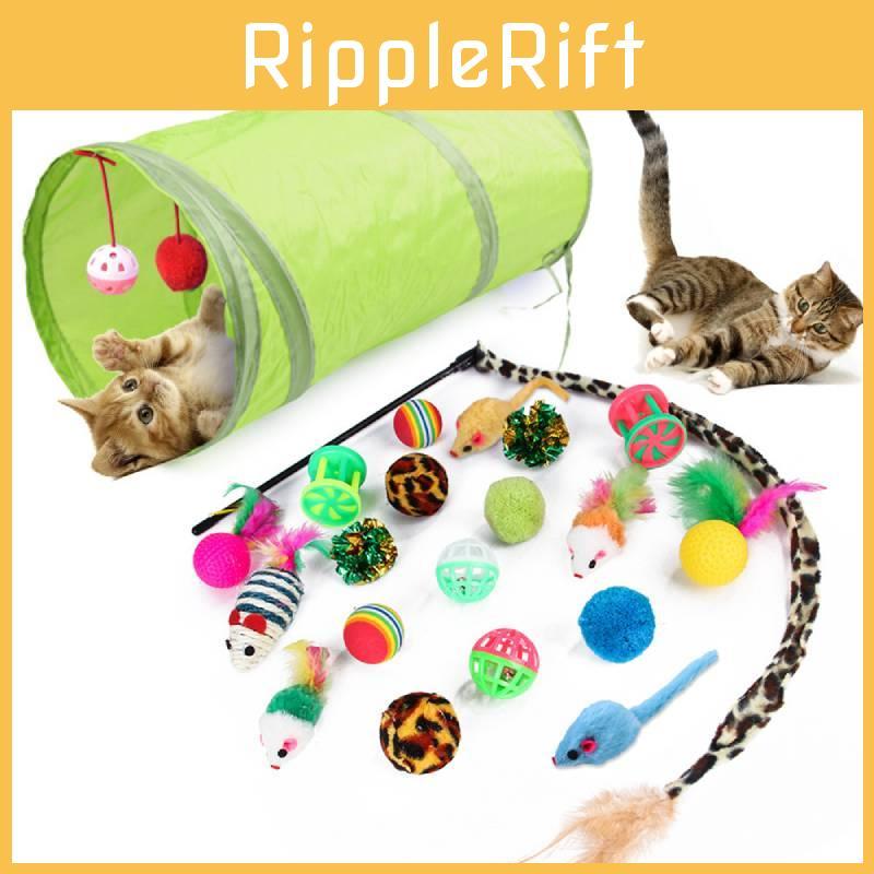 Comprehensive Cat Toys Set Sisal Ball Cat Wand Cat Tunnel 21 Piece Kit For Active Cats