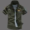 Military Men Letter Embroidery Patch Pocket Slim Button Down Short Sleeve Shirt