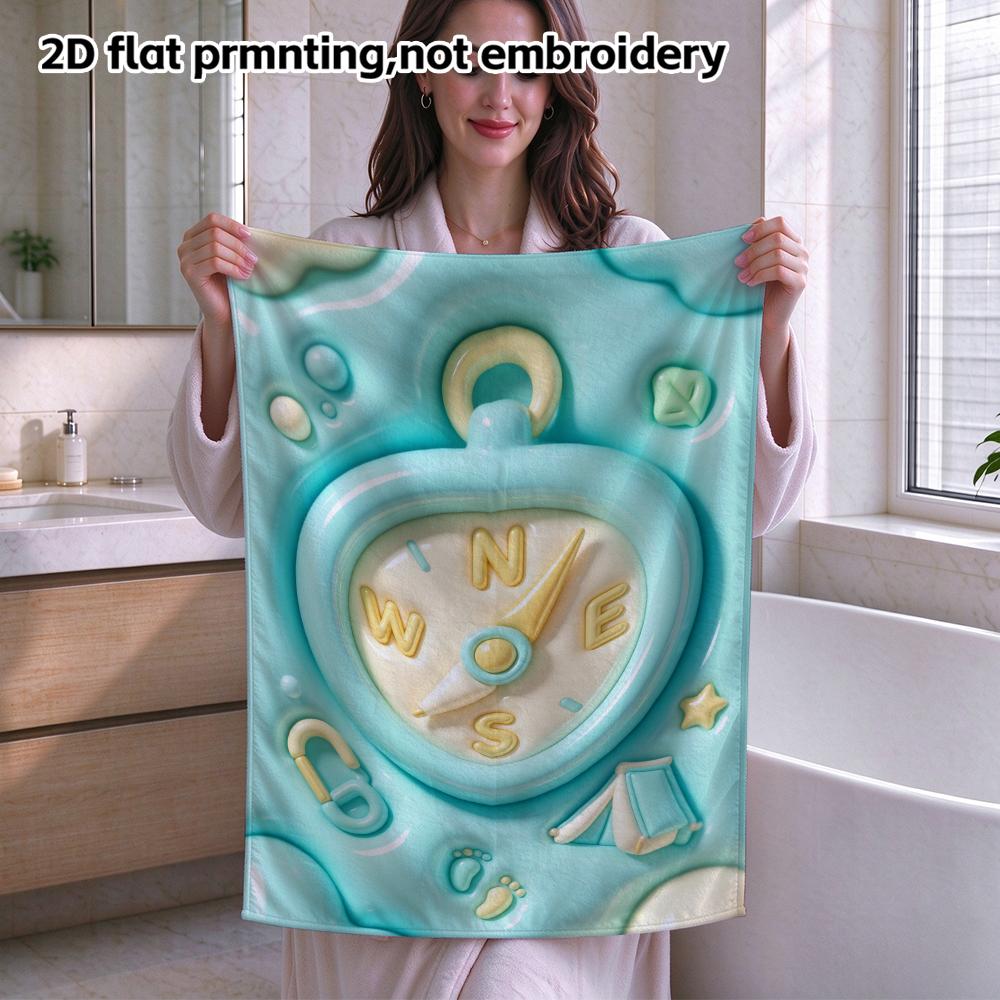 Camping Compass Towel, Soft Absorbent Quick Dry Bath Towel, Kawaii Puffy Print Towel for Travel And Shower