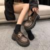 Women's Slip-On British Style Thick-Soled Loafers with Belt Buckle