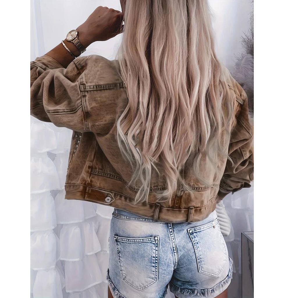 New Arrival Women's Plus Size Beaded Stretch Denim Top Jacket
