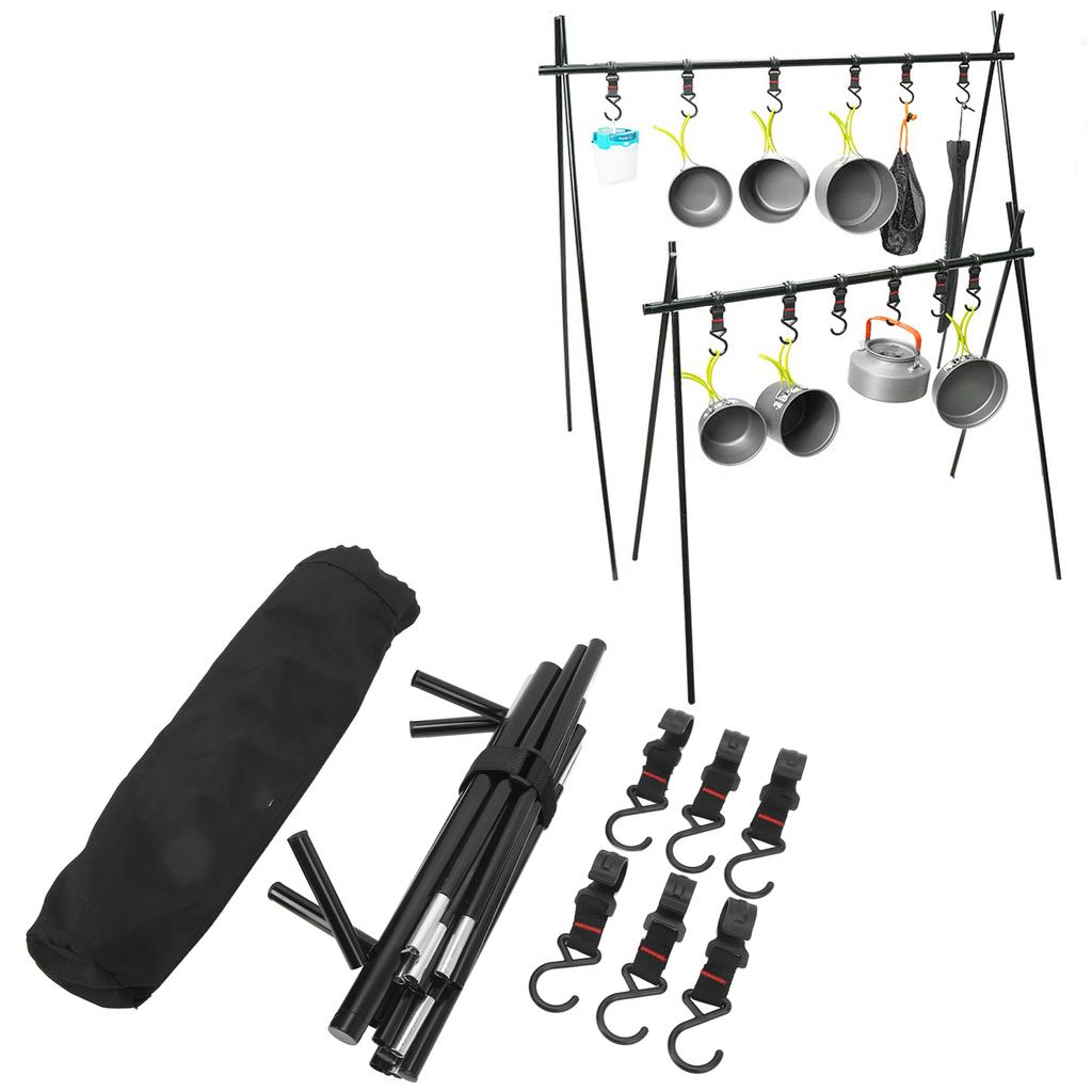 Camping Hanging Rack 6kg Load Bearing Aluminum Alloy Hanging Rack Portable Cookware Hanging Rack Camping with 6 Hook
