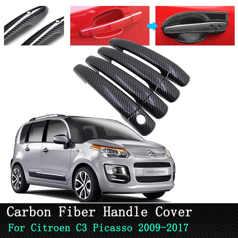 Car Exterior Carbon Fiber Stickers Door Handle Cover for Citroen C3 Picasso 2009 2010 2011 2012 2013 2014 2015 2016 2017