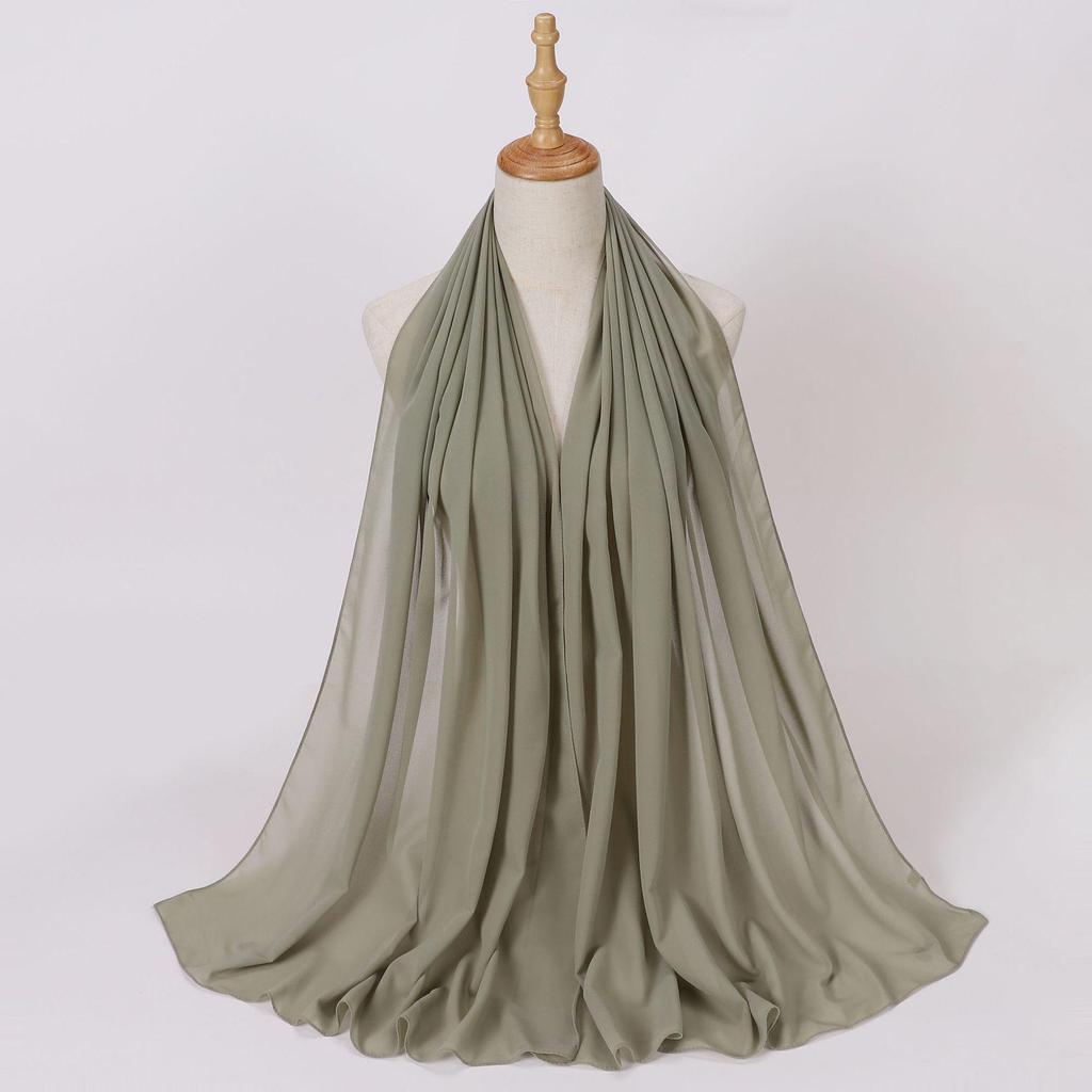 Ethnic Pearl Chiffon Hijab Scarf - Single Color, Long Style for Middle East & Africa