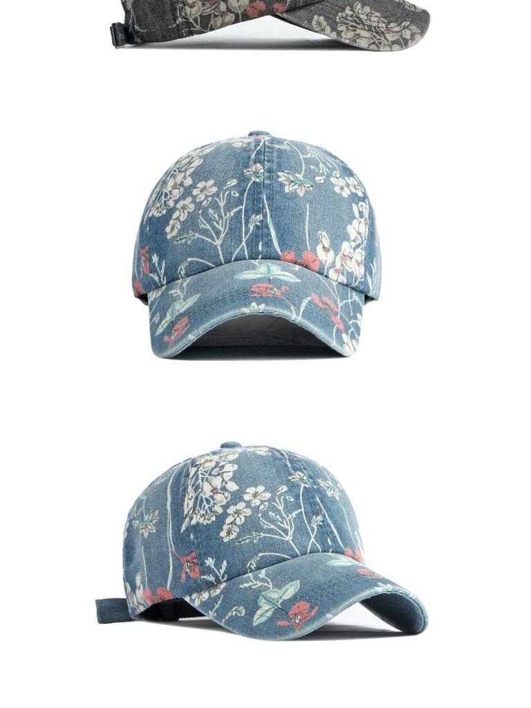 Damska etniczna dżinsowa czapka baseballowa w kwiaty - ochrona przed słońcem, kaczy dzióbek na wiosnę/lato