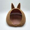 Washable All-Season Wicker Cat Ear Pet Bed