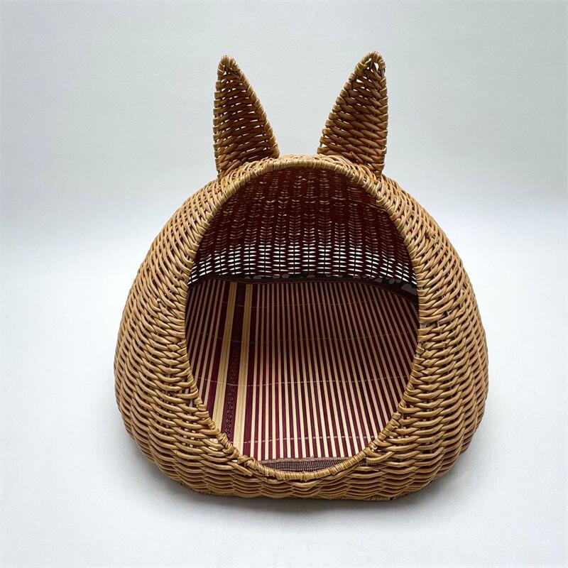 Washable All-Season Wicker Cat Ear Pet Bed