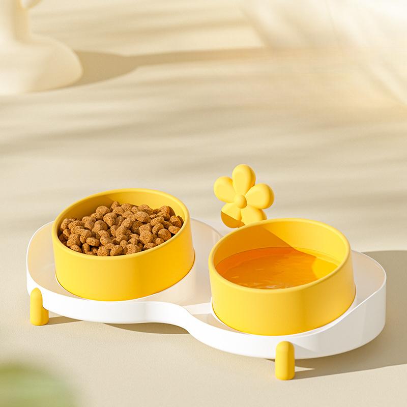 Cat Food Bowl Elevated Cat Bowl for Food and Water 5 Inch Wide Ceramic Double Cat Feeding Bowl Tilted Food Feeding