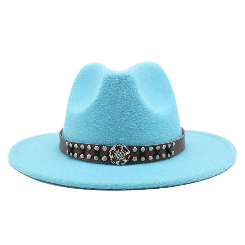 Ji Nan Ladies Wool Jazz Hat Big Eaves Hat Trendy Flat Edge Top Hat