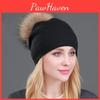 Winter Knitted Womens Autumn Wool Hat With Raccoon Fur Pompom Stylish Warm Pullover Design