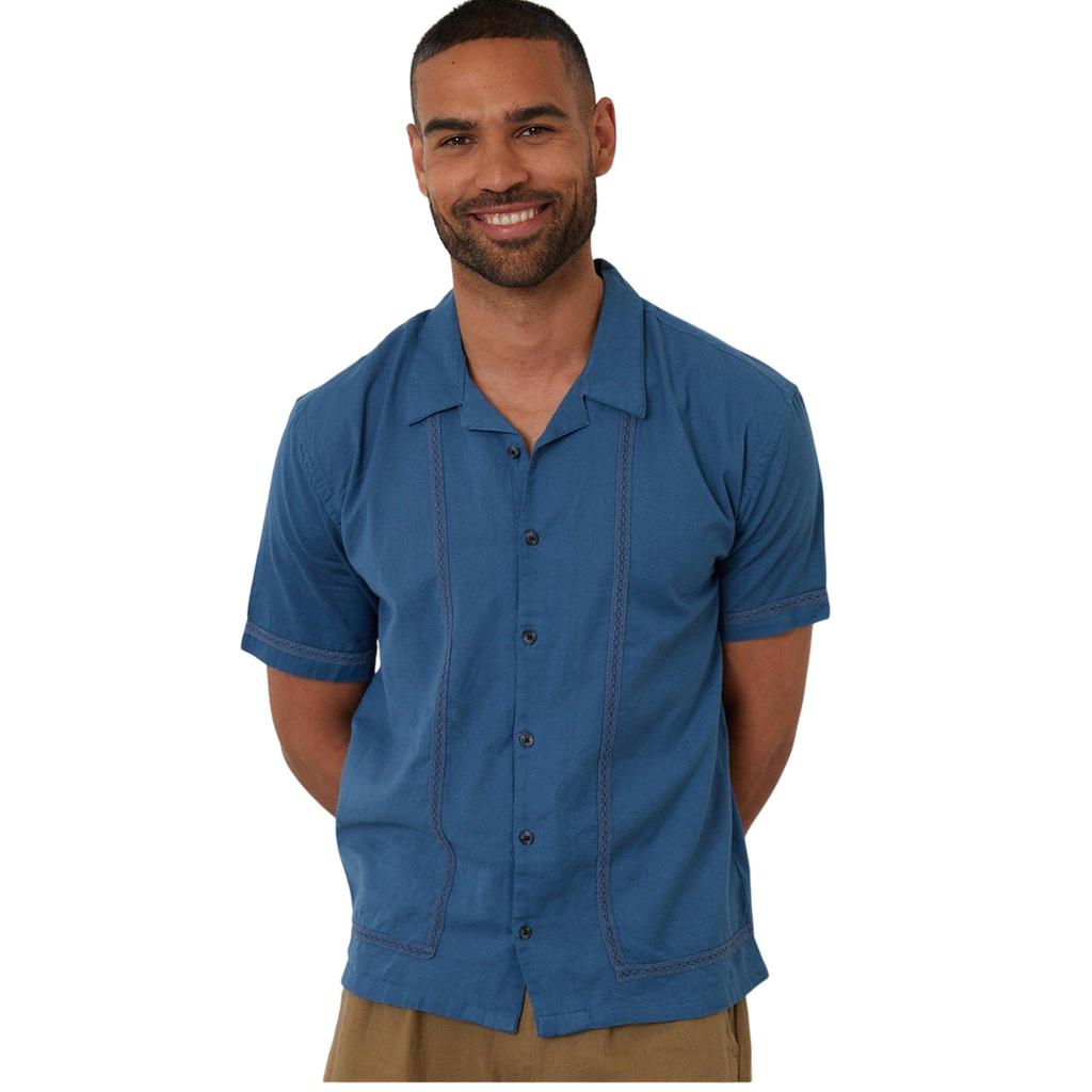 Threadbare Mens Embroidered Collared Short-Sleeved Bowling Shirt