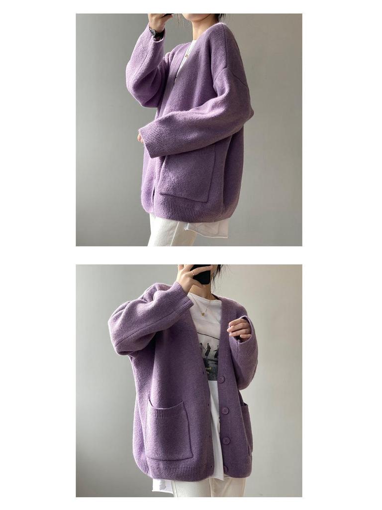 2023 Women's Solid Color Knitted Cardigan: Korean Style Loose, Fashionable, Lazy Fit for Spring & Autumn
