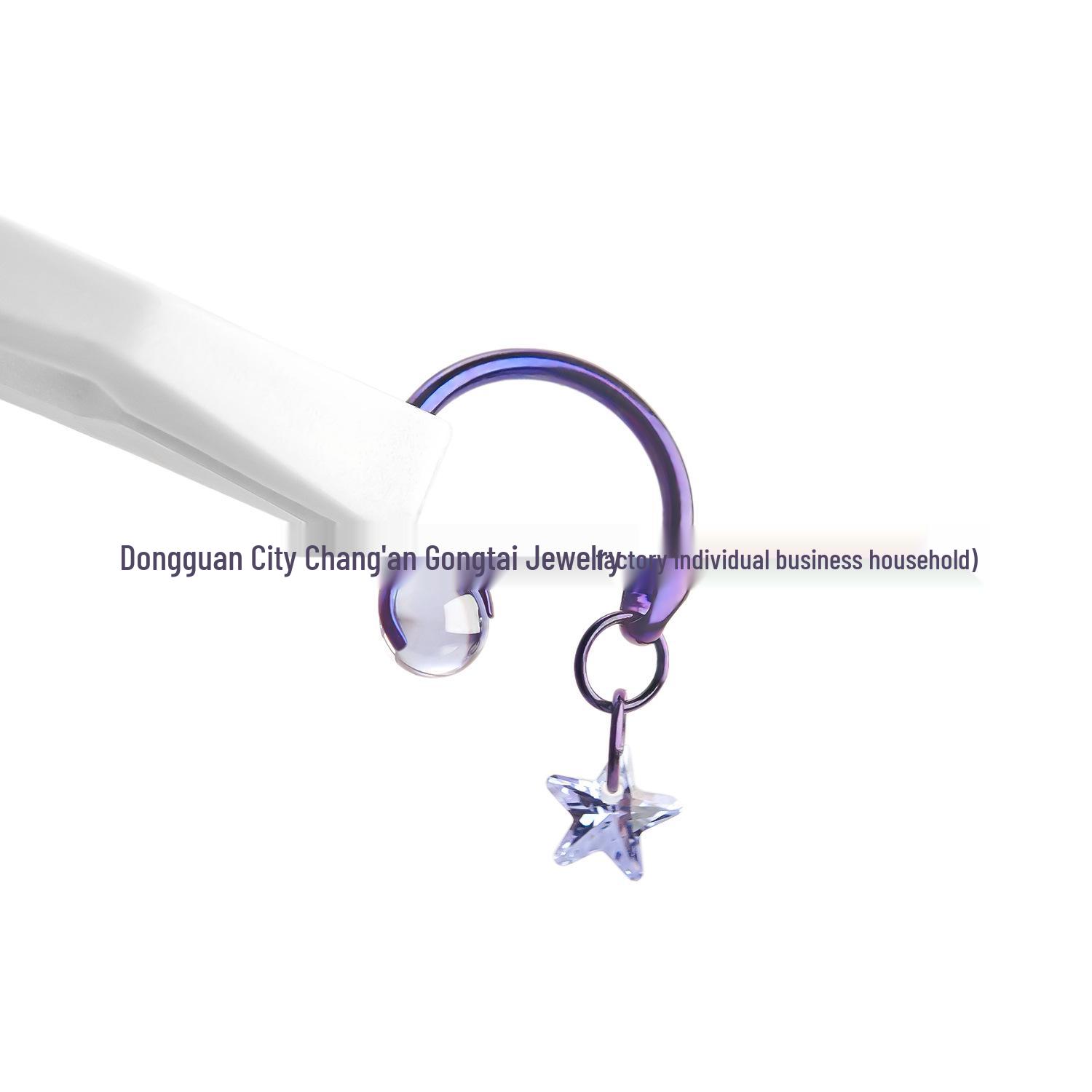 

F136 Titanium Alloy Zirconia Inlaid Star Glass Bead Pendant High-End Ear Bone Stud 1.2mm Rod Thickness, 12mm Internal Diameter