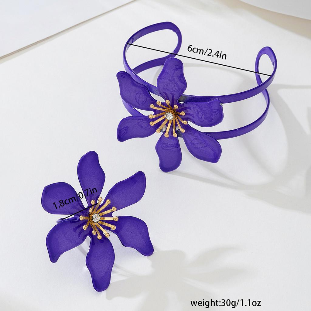 Statement Flower Cuff Bracelet and Ring Set