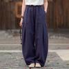 Women Elastic Waist Linen Harem Pants Pleated Pocket Loose Wide Leg Balloon Trousers Boho Casual Summer Long Pants