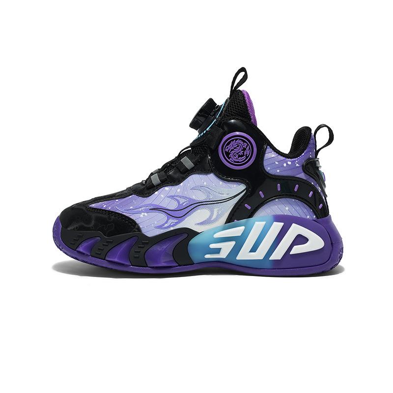 Детские нескользящие баскетбольные кроссовки с вращающейся пряжкой - Амортизирующие кожаные кроссовки 40