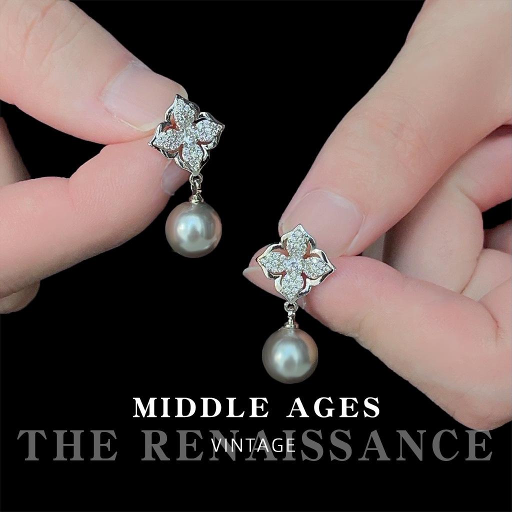 Glass pearl zircon stud earrings retro court style earrings temperament earrings