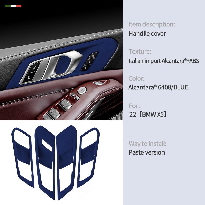 4PCS For BMW X5 G05 2024 Top Suede Interior Door Handle Bowl Frame Trim Stickers Covers Car Accessories