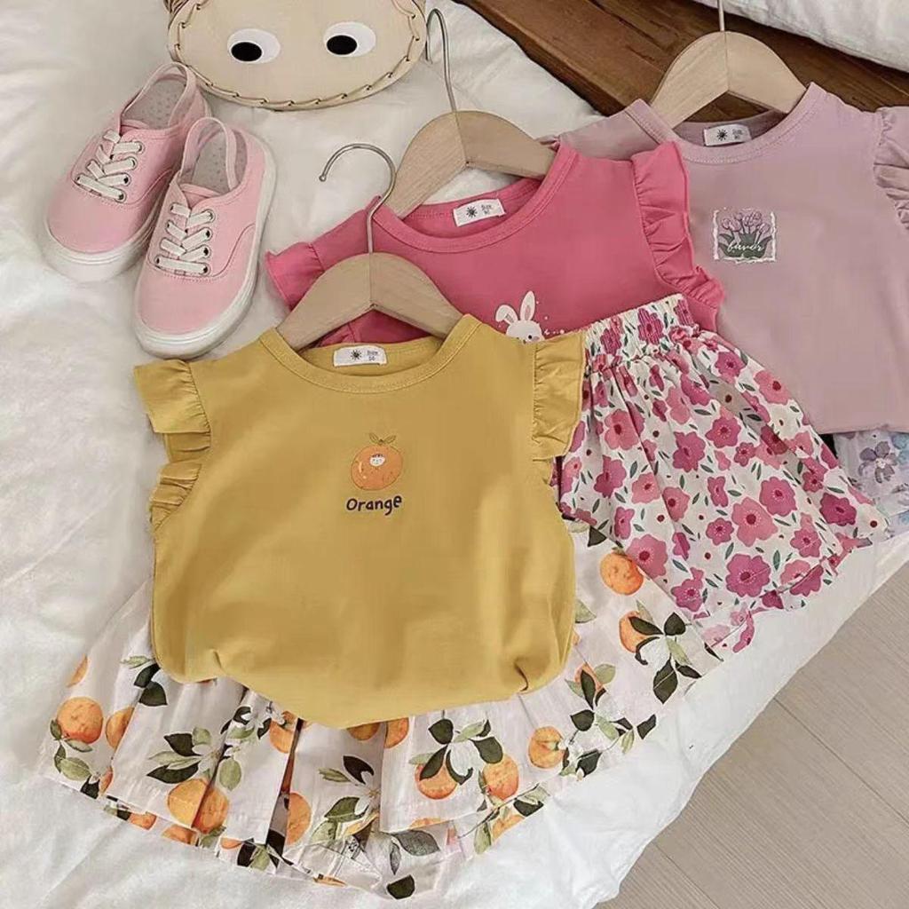 2025 Summer Outfit: Girls' Loose Short Sleeve T-shirt & Princess Skirt Set
