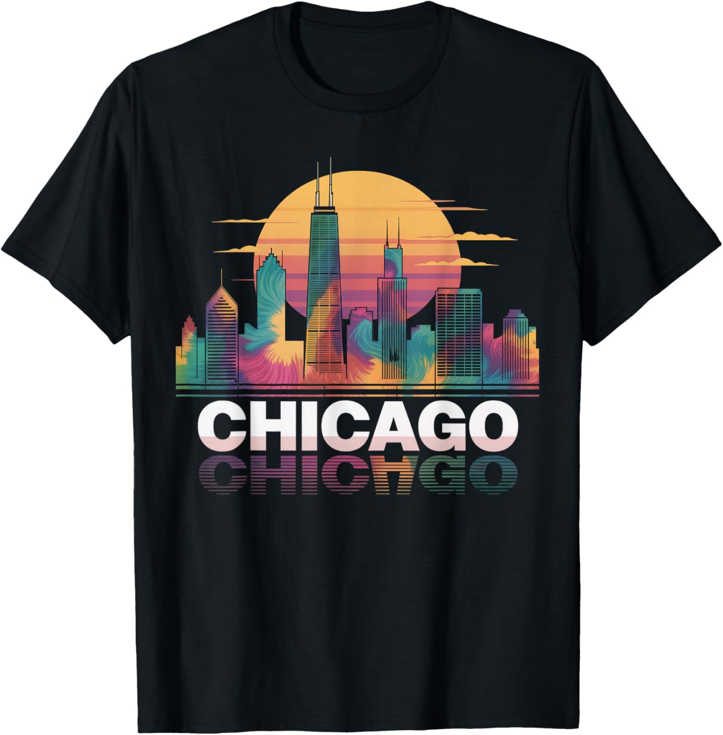 I Love Chicago Skyline Chicago City Tie Dye Souvenir Chicago T-Shirt S