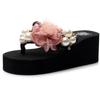 Fashion Platform Sandals 2024 Summer Fashion Women Flip Flops Wedge Beach Slides Flower Pearl Ladies Outside Thick Sole Bohemian Sandals