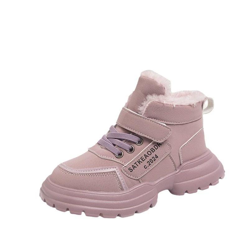 Jungen Mädchen Sportstiefel mit Fell Mode Kinder Stiefeletten Warm für Winter Süße Studenten Kurze Stiefel Rutschfeste Weiche Sohle