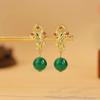 Eco-friendly Sand Gold & Green Chalcedony Vintage Earrings - Yearly Abundance Style In 925 Silver Needle & Copper