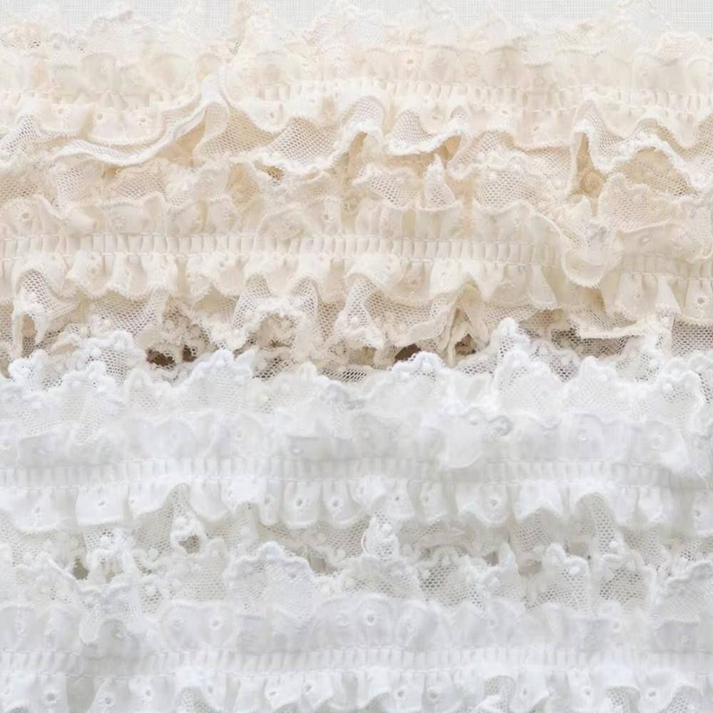 5cm Wide Lace Pleated Ruffles Double Layers Ruffled Embroidered Ruffle Trim DIY 1 Yard Tassel Sewing Decor