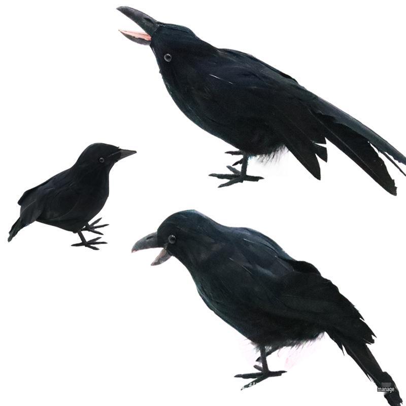 Black Crow Halloween Garden Ornament with Open Mouth for Ghost Festival Simulation