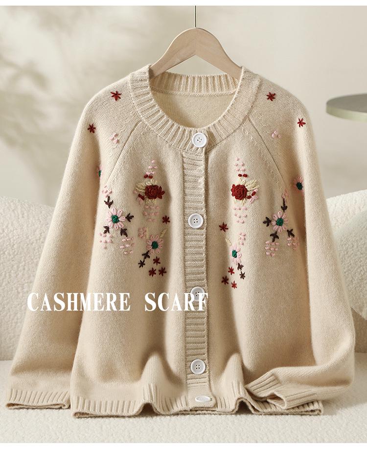 Women's Casual Five-Color Cashmere Blend Cardigan - Round Neck, Single-Breasted Knit Sweater